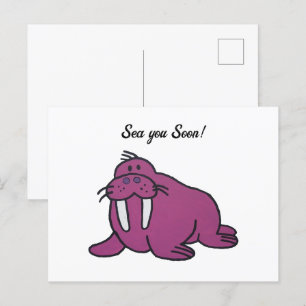Carte Postale Joli violet Océan Walrus Enfants Caricature Nature