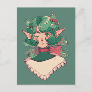 Carte Postale Joli Wink Noël Saison de Noël Elf Anime Girl