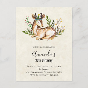 Carte Postale Jolie aquarelle de cerf couché pour anniversaire b
