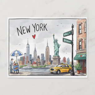Carte Postale Jolie aquarelle de la ville de New York NYC Skylin