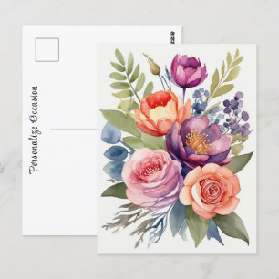Carte Postale Jolie aquarelle Fleur Floral Assortiment Bouquet