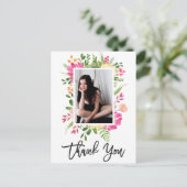 Carte Postale Jolie aquarelle Fleurs Script Merci photo (Debout devant)