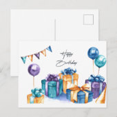 Carte Postale Jolie aquarelle Joyeux anniversaire (Devant / Derrière)