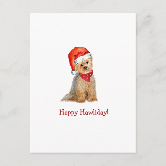 Carte Postale Jolie aquarelle Yorkie à Santa hat (Devant)