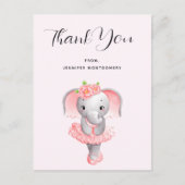 Carte Postale Jolie ballerine éléphant rose et gris Merci (Devant)
