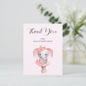 Carte Postale Jolie ballerine éléphant rose et gris Merci (Debout devant)