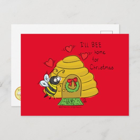 Carte Postale Jolie Bee Christmas Drôle Cartoon de vacances (Devant / Derrière)