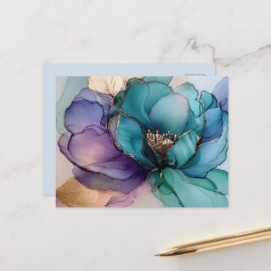 Carte Postale Jolie bleu aquatique or violet floral