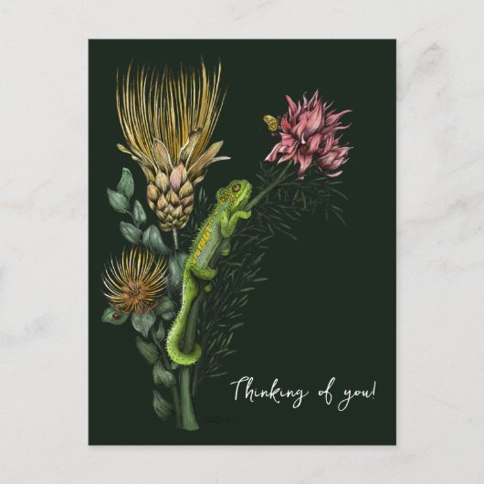 Carte Postale Jolie Caméléon Floral Vert Art Pensées pour Toi (Devant)