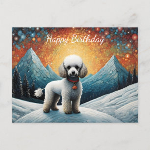 Carte Postale Jolie caniche Snowy Mountain Joyeux anniversaire