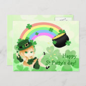 Carte Postale Jolie chibi irlandais leprechaun fille avec pot d' (Devant / Derrière)