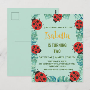 Carte Postale Jolie coccinelle à points rouges Jungle Feuille An