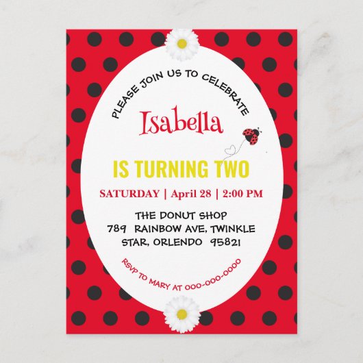 Carte Postale Jolie coccinelle à pois fête d'anniversaire enfant (Devant)