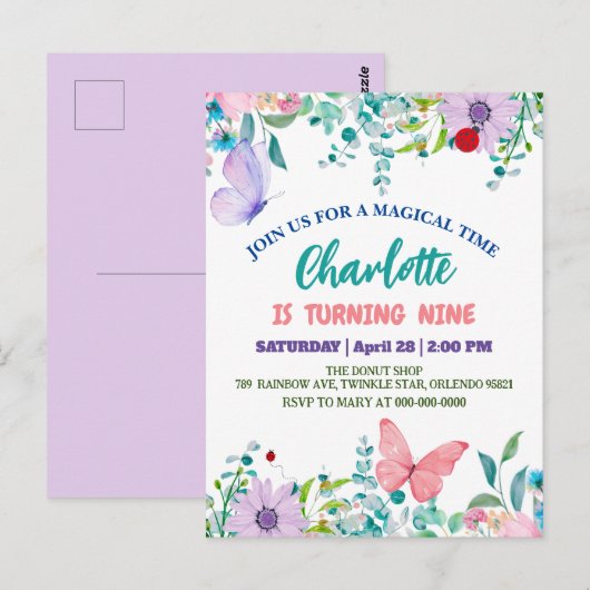 Carte Postale Jolie coccinelle pois floral Fleur Anniversaire no (Devant / Derrière)