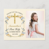 Carte Postale Jolie Communion Solennelle Merci Fleurale en Crème (Devant)