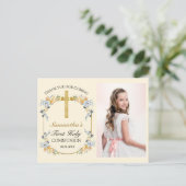 Carte Postale Jolie Communion Solennelle Merci Floral Crème au B (Debout devant)
