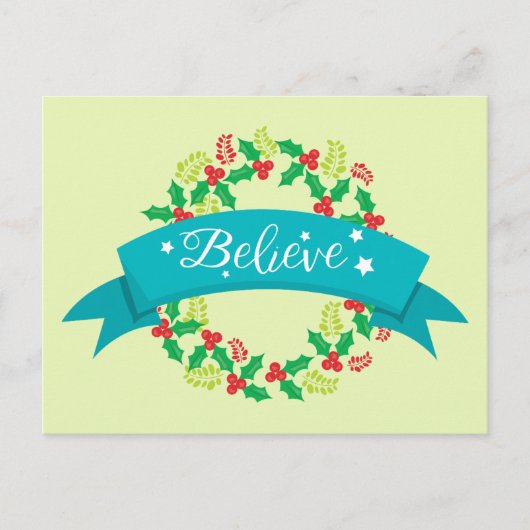 Carte Postale Jolie couronne de Noël Believe verte et rouge (Devant)