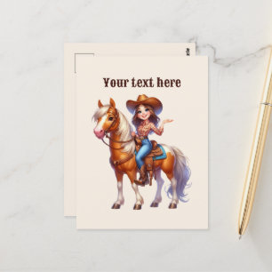 Carte Postale Jolie cowgirl occidentale ajoutez un message