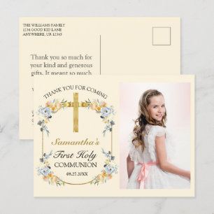 Carte Postale Jolie crème au beurre Floral Saint Communion Merci
