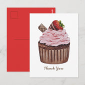 Carte Postale Jolie Cupcake à la Fraise  Aquarelle  (Devant / Derrière)