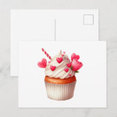 Carte Postale Jolie Cupcake Avec Coeurs (Devant / Derrière)