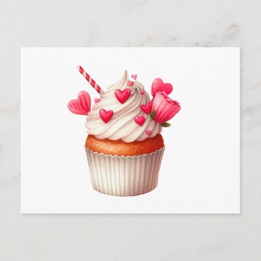Carte Postale Jolie Cupcake Avec Coeurs (Devant)