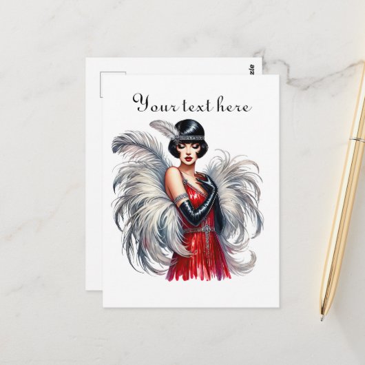 Carte Postale Jolie dame Art déco ajouter du texte (Devant/Arrière en situation)