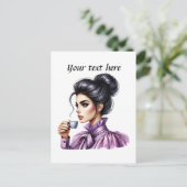Carte Postale Jolie dame de café ajouter du texte (Debout devant)