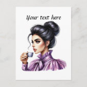 Carte Postale Jolie dame de café ajouter du texte (Devant)