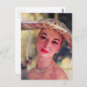 Carte Postale jolie dame, grand chapeau (Devant / Derrière)