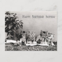 Jolie drôle vintage fête d'anniversaire de chat pi