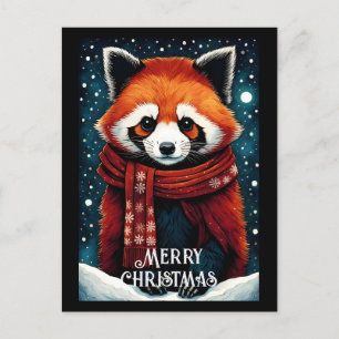 Carte Postale Jolie Écharpe Rouge Panda neige Noël hiver
