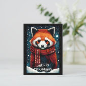 Carte Postale Jolie Écharpe Rouge Panda neige Noël hiver (Debout devant)