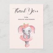 Carte Postale Jolie éléphante ballerine rose et gris Merci (Devant)