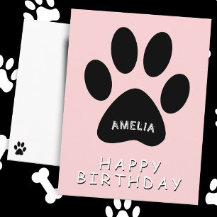 Carte Postale Jolie empreinte de patte rose Joyeux anniversaire