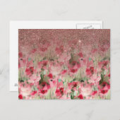 Carte Postale Jolie Faux Rose Parties scintillant or sur aquarel (Devant / Derrière)