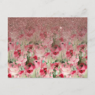 Carte Postale Jolie Faux Rose Parties scintillant or sur aquarel