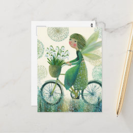 Carte Postale Jolie fée à vélo