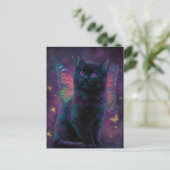Carte Postale Jolie Fée Chat Noir et Violet (Debout devant)