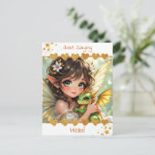 Carte Postale Jolie fée d'anime et dragon Chibi | Bonjour ! (Debout devant)