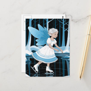 Carte Postale Jolie fée du patin à glace Étang d'hiver glacial