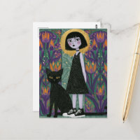 Jolie femme avec son chat noir