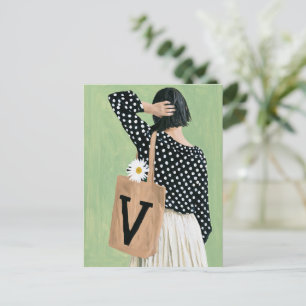 Carte Postale Jolie femme en noir et blanc à pois