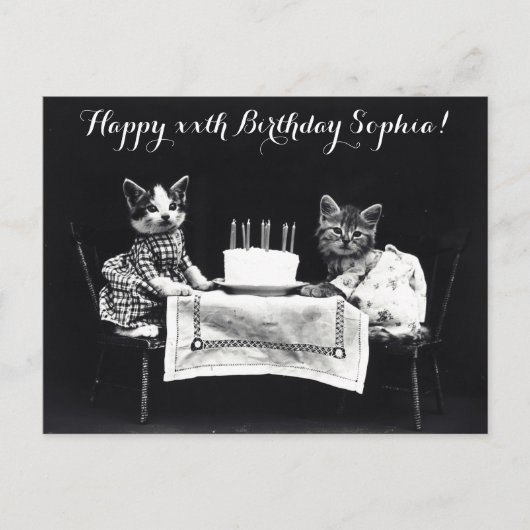 Carte Postale Jolie fête d'anniversaire de chat vintage (Devant)