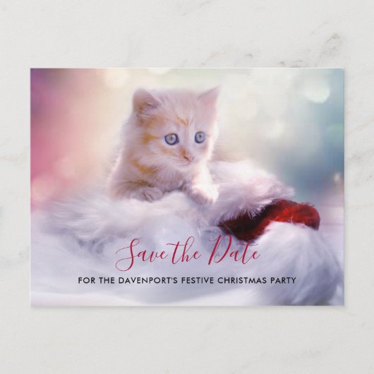 Carte Postale Jolie fête de Noël Kitten Enregistrer la date (Devant)