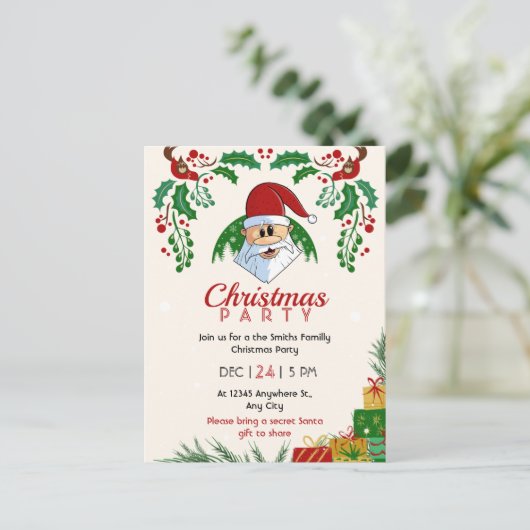 Carte Postale Jolie fête de Noël Père Noël Festive Élégant flora (Debout devant)