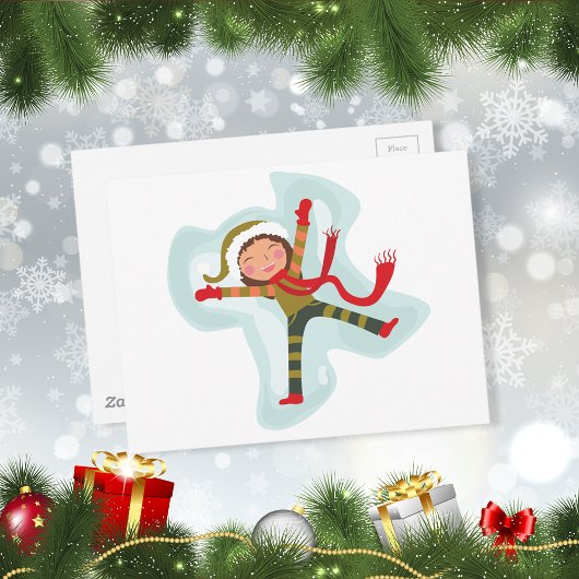 Carte Postale Jolie fille Ange Neige