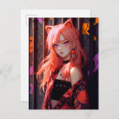 Carte Postale Jolie fille anime chat (Devant / Derrière)