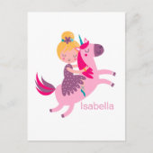 Carte Postale Jolie fille aux cheveux jaunes chevauchant une lic (Devant)