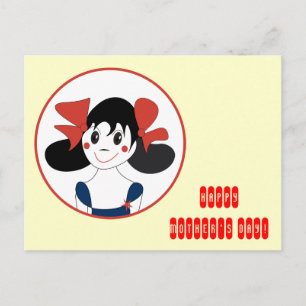Carte Postale Jolie Fille avec des Rubans Rouges Illustration po